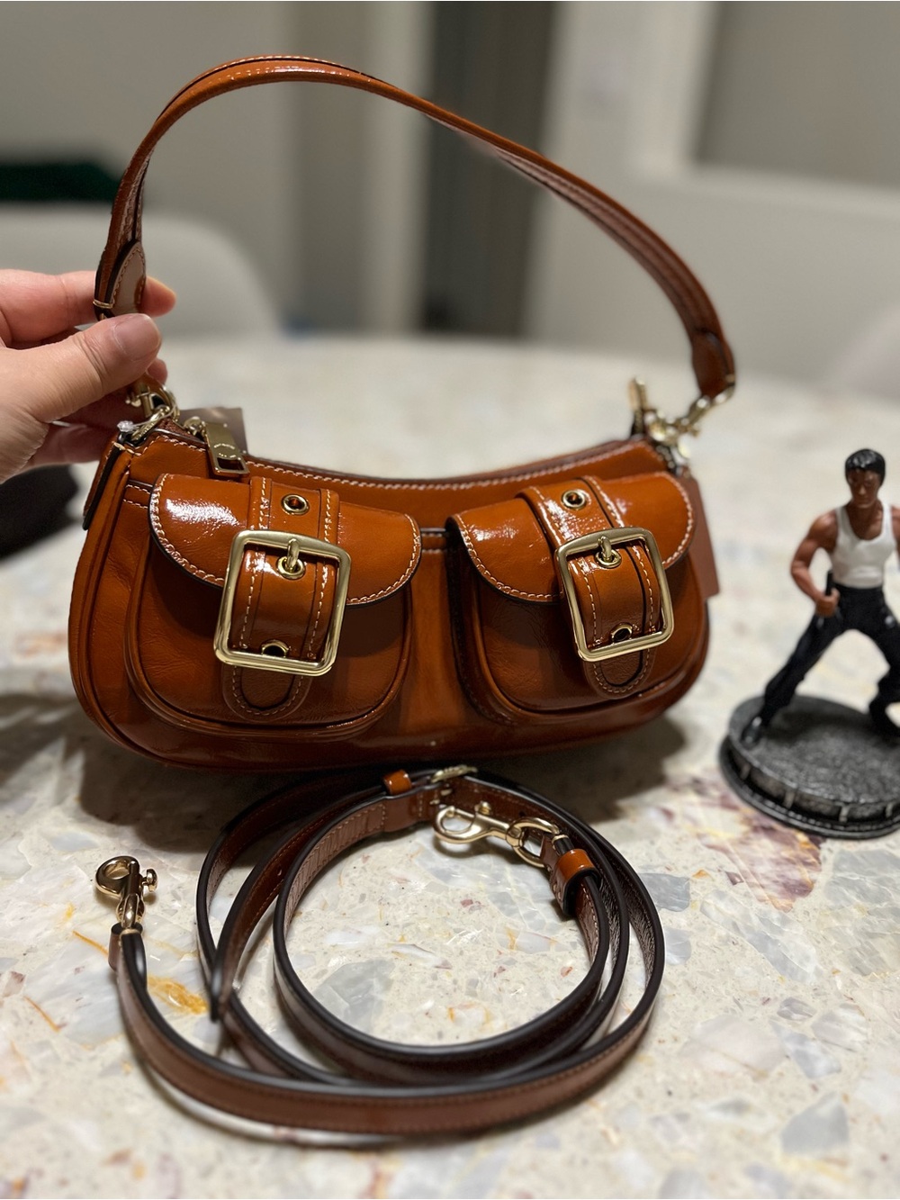 NWT COACH Ashton 2way Shoulder Bag CBJ01 glazed leather IM/CINNAMON